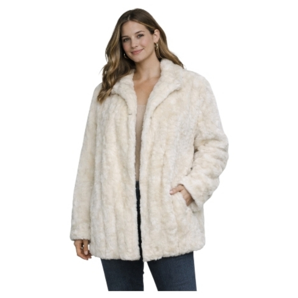 Women's Cream Teddy Jacket Faux Fur Cozy Coat